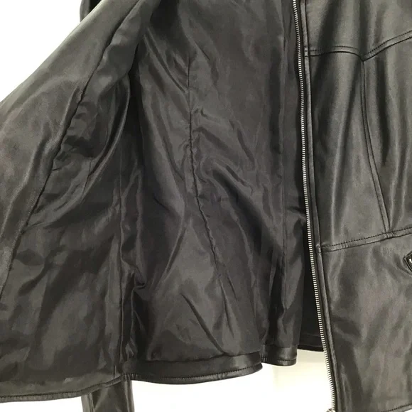 ZARA Faux Leather Moto Biker Collarless Jacket Edgy Career Black Size Small - Picture 10 of 10